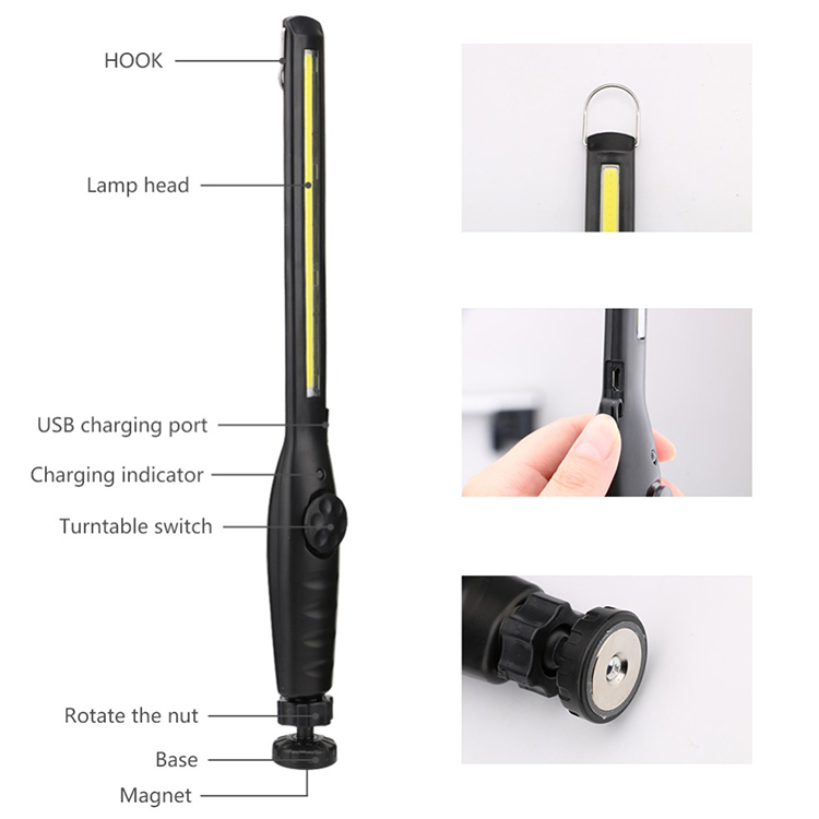 8W inspection light rechargeable portable magnetic base COB LED slim work light perfect for car repair usb Led Work Lamp