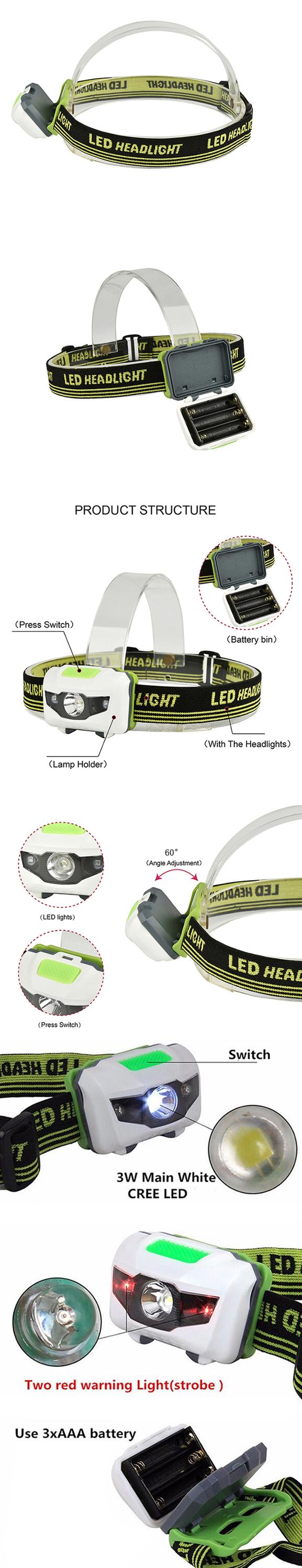 Super Bright 3*3A Adjustable Head Lamp Flashlight 3 Lights Modes Hiking Climbing Hunting Working Waterproof Running HeadLamp