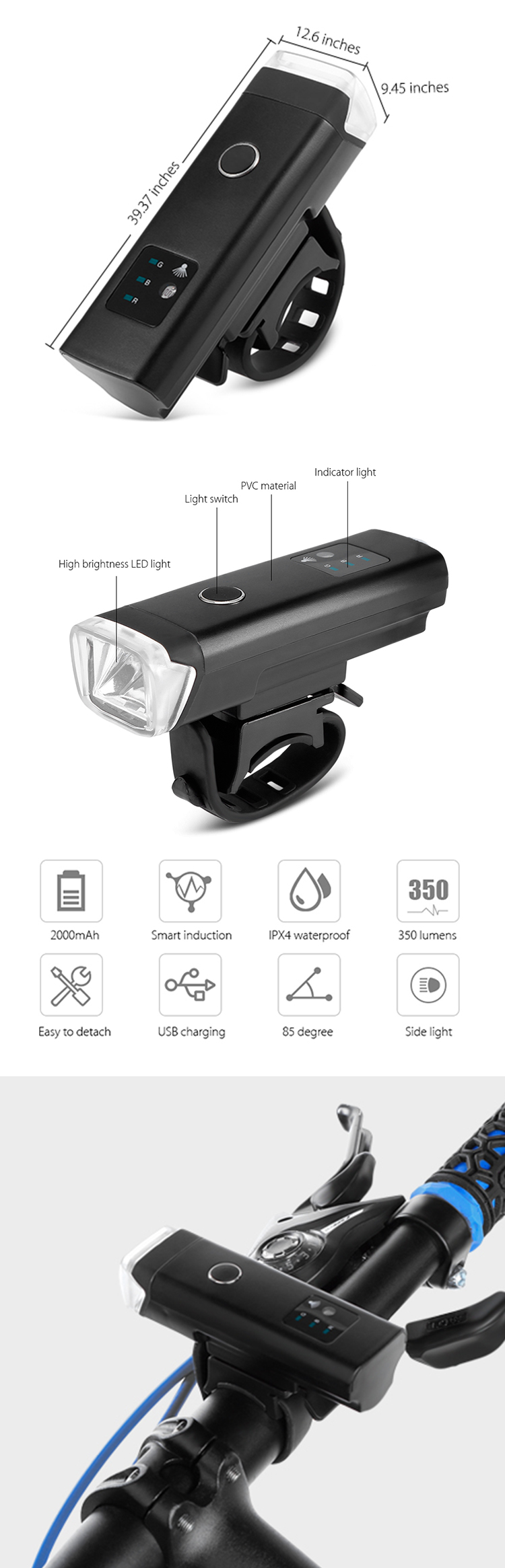 Germany STVZO StandardBike Induction Bicycle Bright Front Light USB Charging Flashlight Cycling Waterproof Torch Bike Headlight