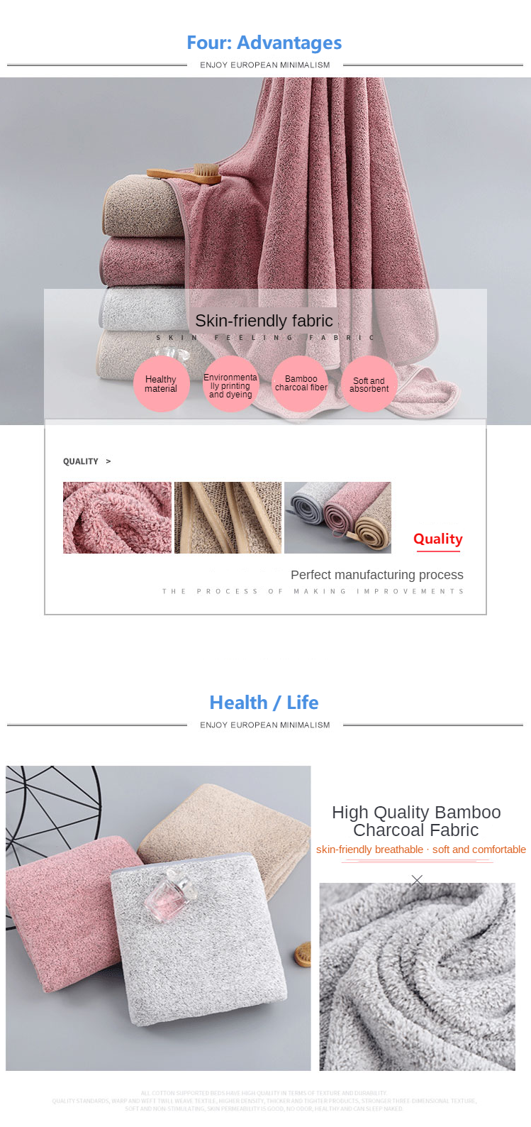 Soft Absorbent Microfiber Fabric Towel Bamboo Charcoal Coral Velvet Bath Towel For Adult Household Bathroom Towel Sets