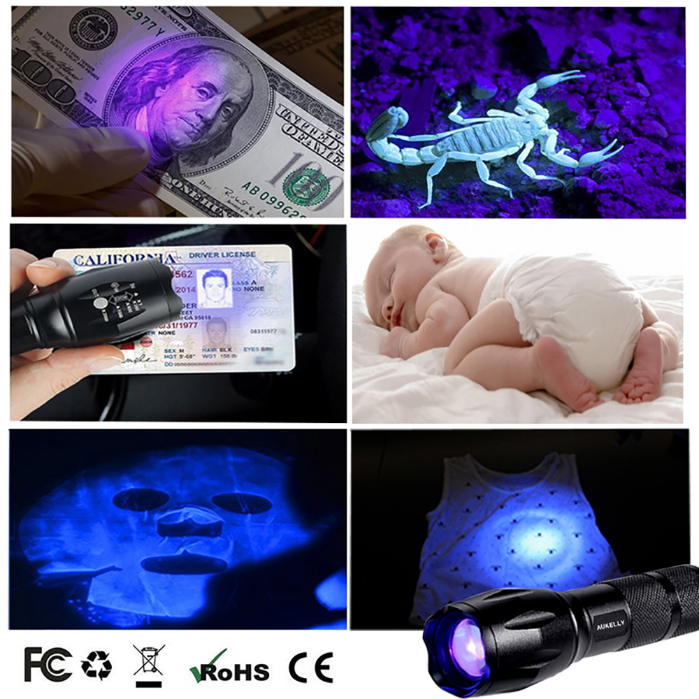 395nm Ultraviolet Lamp Marker Pet Urine Stains Hunting Scorpion Bed detector Blacklight Torch Kit Zoomable LED uv flashlight Set