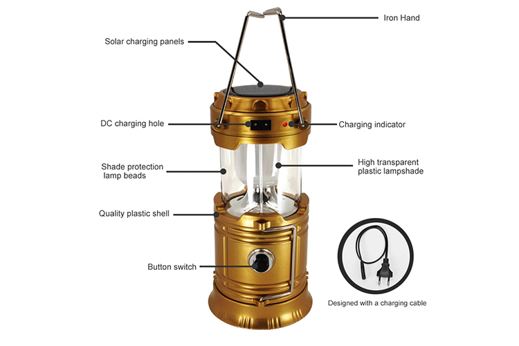 Foldable Solar 6+ 1 leds Hanging Direct Charge Camping Light Lamp/solar Home Camping lantern