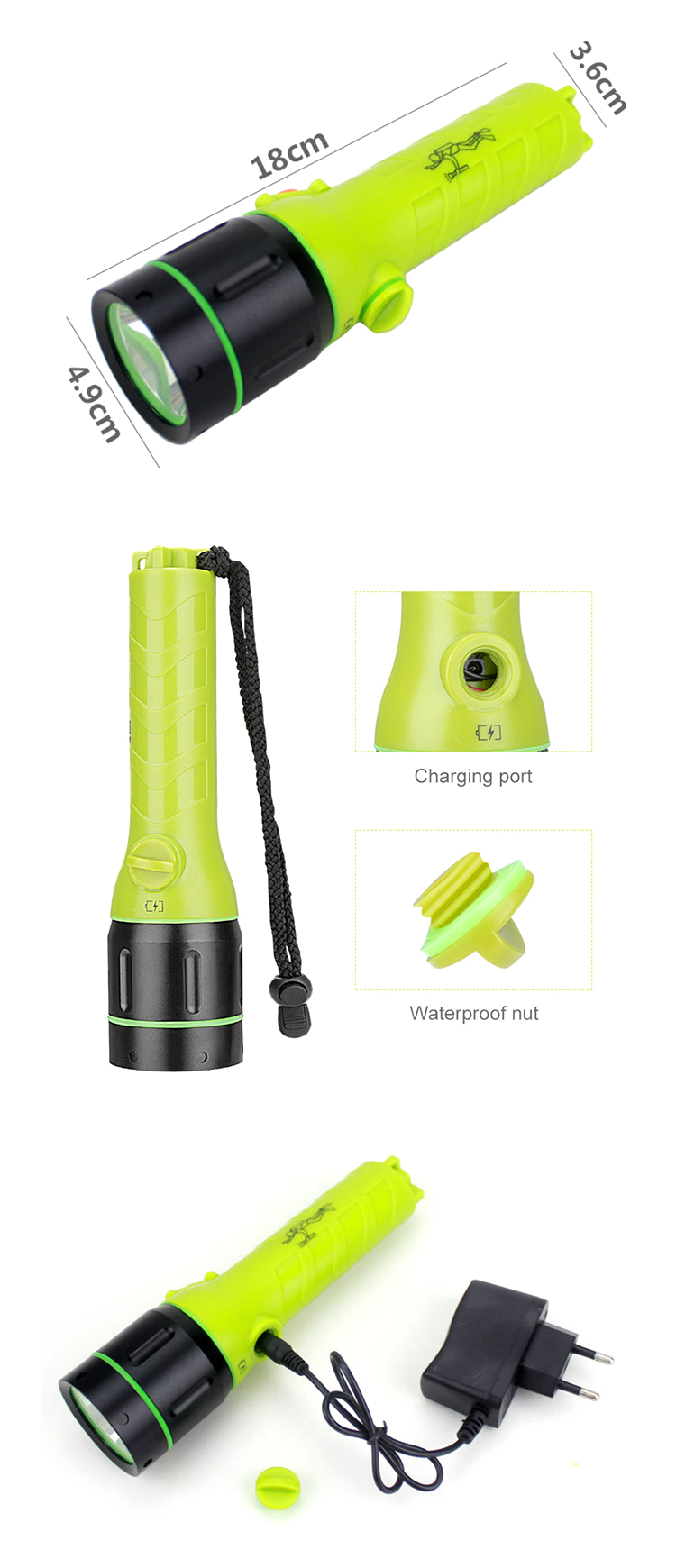 Diving Flashlights 1000Lm T6 LED Scuba Dive Torch Waterproof Portable light   USB Rechargeable underwater flashlight