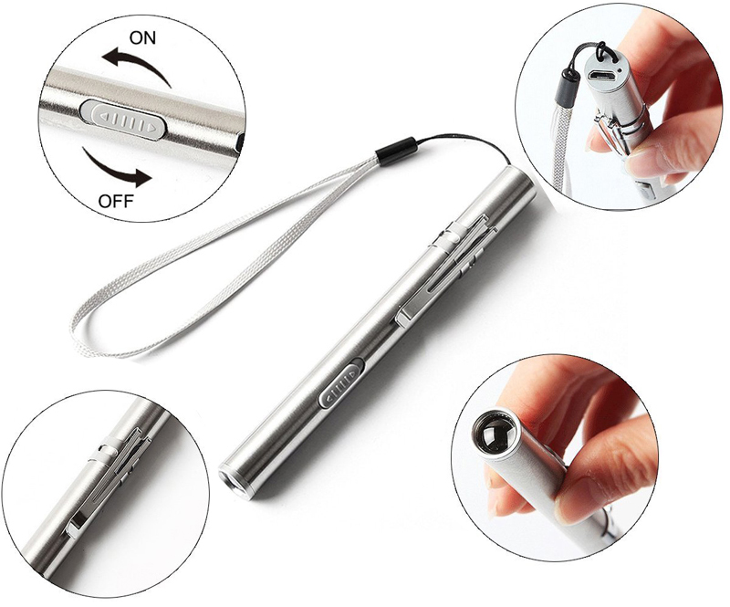 Stainless Steel USB Rechargeable Mini Pocket Small Handy LED Pen Flashlight Medical Eyes Ear Nose Diagnostic doctor pen torch