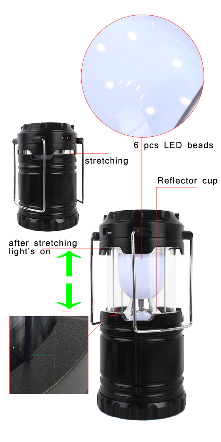 Rechargeable Portable Outdoor Led Solar Camping Lantern with USB and DC socket