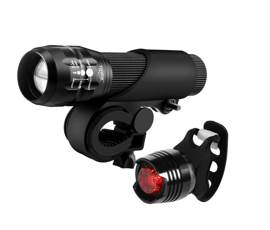 Riteņbraukšanas nakts braukšanas aprīkojums Velosipēda priekšējie drošības priekšējie lukturi Velosipēda aizmugurējie aizmugurējie kabatas luktura lāpas lukturu komplekts LED velosipēda lukturu komplekts