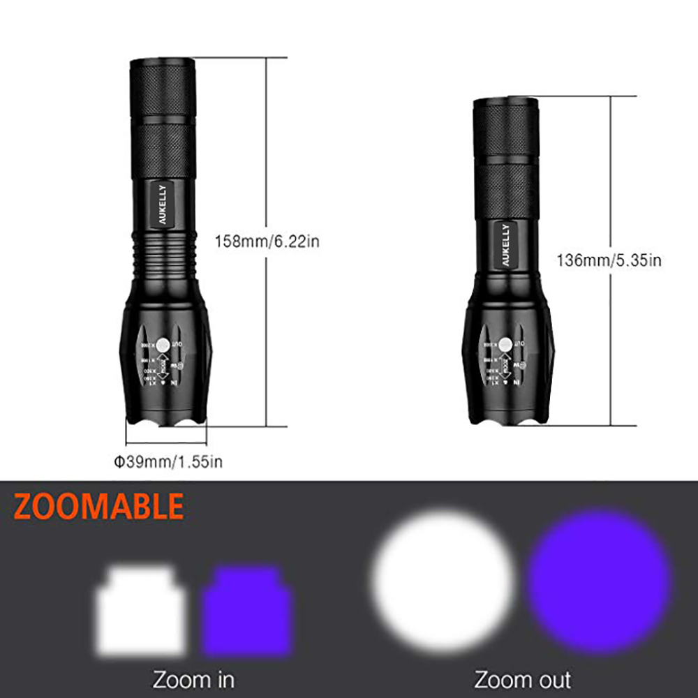 395nm Ultraviolet Lamp Marker Pet Urine Stains Hunting Scorpion Bed detector Blacklight Torch Kit Zoomable LED uv flashlight Set