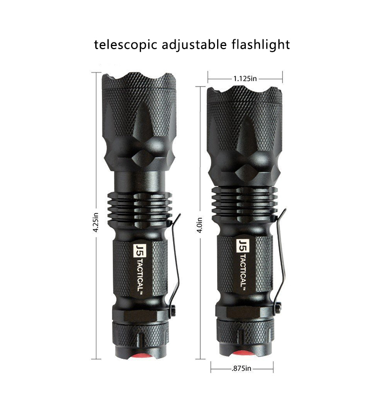 Tactical Lamp 5w 300lm Adjustable Focus Zoomable Torch Light 3 Modes Handheld Mini Q5 LED Flashlight