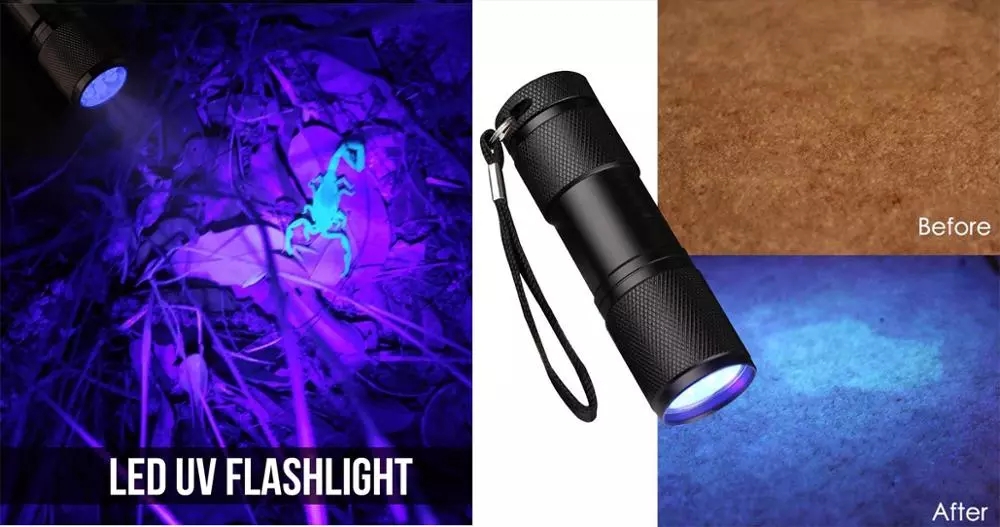 Fluorescent  money detection Purple UltraViolet Torch Portable mini Aluminum Black Light Ultra Violet 395nm 9 LED UV Flashlight