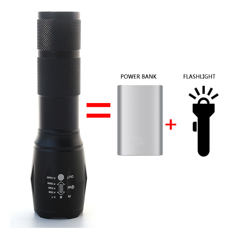 USB torch rechargeable usb Linterna waterproof Zoomable 1000LM Powerful Hunting Power bank Light usb rechargeable flashlight