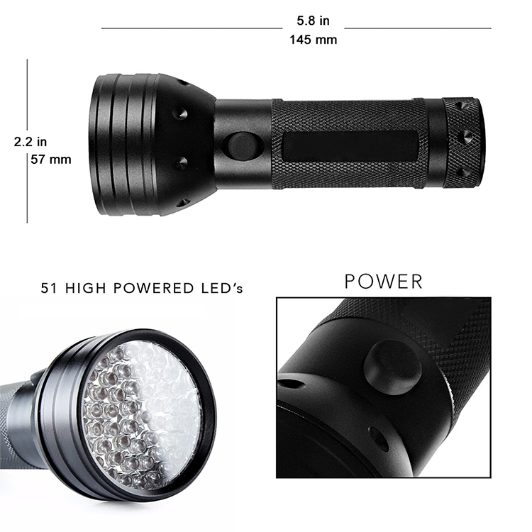 395nm UV Torh Lamp Hunting scorpion Bed Bug Detecting Ultraviolet LED Torch Flashlights 51 led ultraviolet blacklight Flashlight