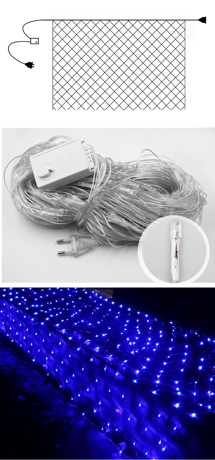 Multiple specifications LED Net courtyard Waterproof flashing string lights outdoor led fairy christmas lights