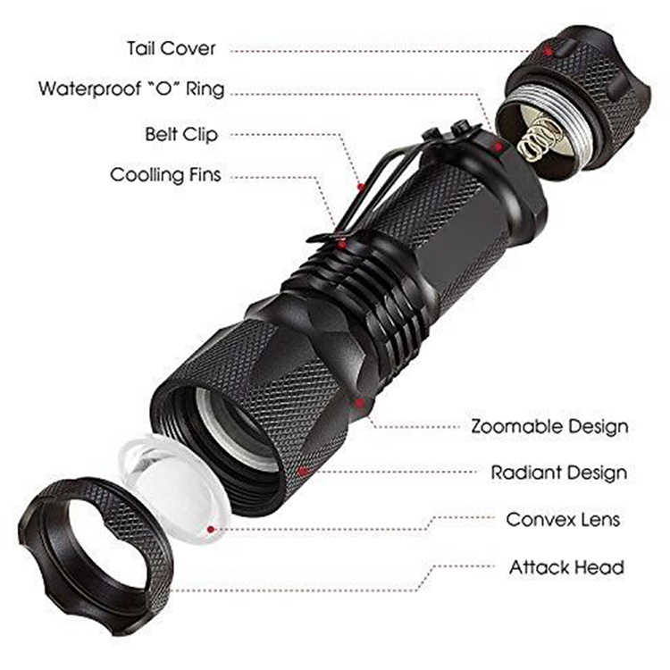 Tactical Lamp 5w 300lm Adjustable Focus Zoomable Torch Light 3 Modes Handheld Mini Q5 LED Flashlight